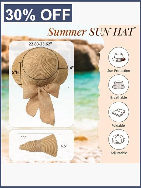 Foldable Straw Sun Hat with Chin Strap UPF 50+ main image 5
